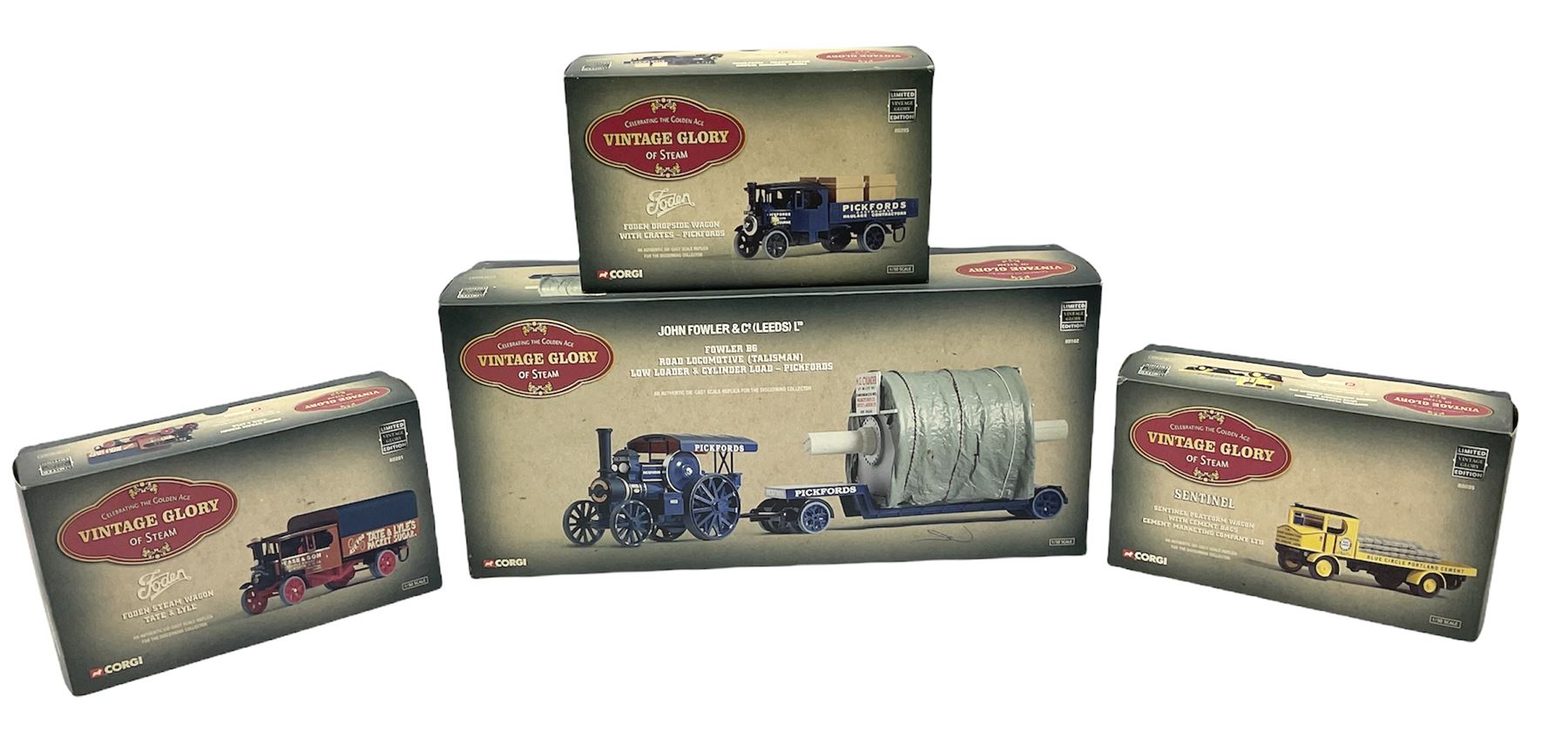Four boxed Corgi ‘Vintage Glory of Steam’ die-cast models, comprising Fowler B6 Road Locomotive, Foden Steam Wagon, Sentinel Platform Wagon and Foden Dropside Wagon