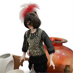 Lomonosov Russia Porcelain Wine Decanter in Red Firebird pattern, Staffordshire ironstone planter, meat plate, Leonardos figures and other mixed ceramics and smalls, contents between four boxes