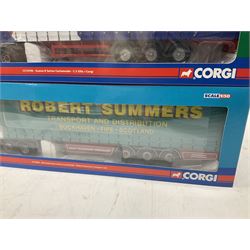 Corgi - three 'Hauliers of Renown' limited edition 1:50 scale heavy haulage vehicles comprising CC13803 Mercedes-Benz Actros Curtainside Robert Summers Transport Limited; and CC13406 MAN TGA XXL Box Trailer Saints Transport; all boxed (3)