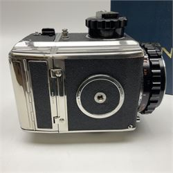 Bronica S2a, type 2 camera body, Serial no. CB152124, with 'Nikon NIKKOR-P 1:2.8 f=75mm' lens, serial no. 190143, in original box 