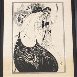 After Aubrey Beardsley (British 1872-1898): The Peacock Skirt, monochrome lithographic poster unsigned 54cm x 39cm
Notes: The original design was a one of sixteen illustrations from Oscar Wilde's play Salome: A Tragedy in One Act.