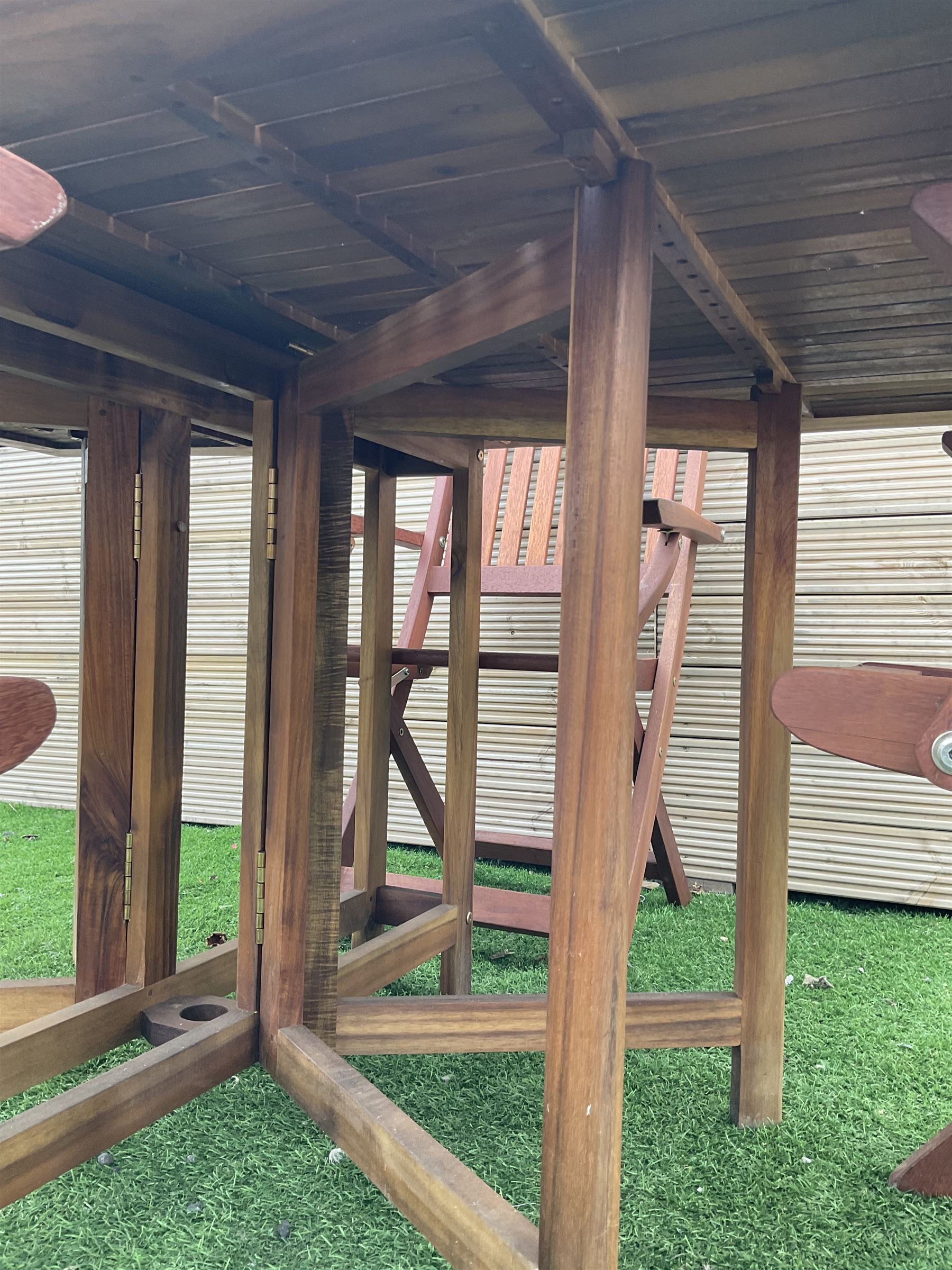 Winchester Collection - 20th century teak garden table drop-leaf table and set four matching folding chairs - THIS LOT IS TO BE COLLECTED BY APPOINTMENT FROM DUGGLEBY STORAGE, GREAT HILL, EASTFIELD, SCARBOROUGH, YO11 3TX