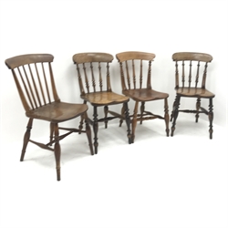 Four 19th century elm kitchen chairs, turned supports, W39cm