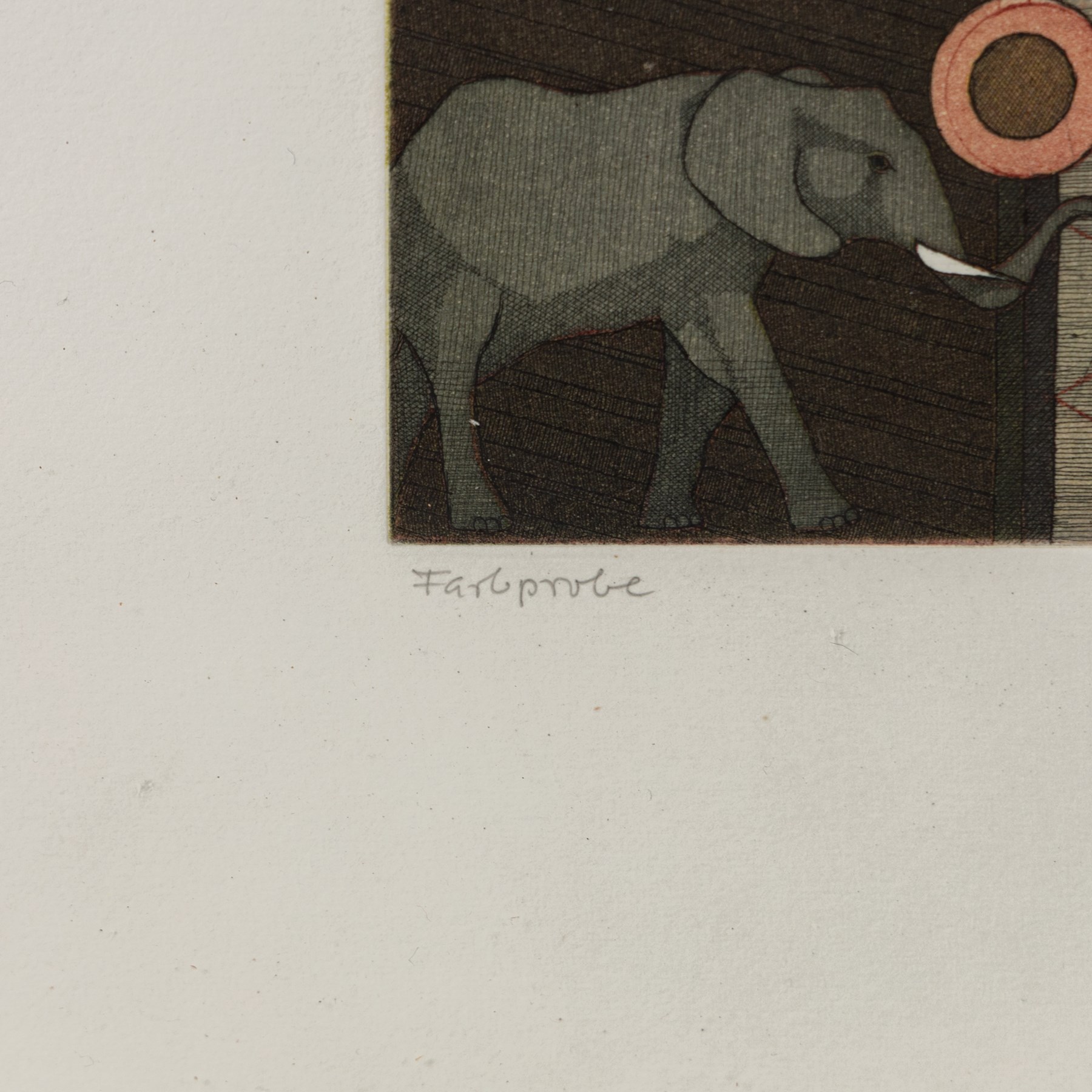 Hans-Joachim 'Jockel' Reisner (German 1938-2023): Imposing Elephant, coloured etching signed and dated 1987 in pencil 32.5cm x 17cm
Notes: Reisner is best known for creating the Bradford City Fire Memorial in 1986. His style of printmaking is characterised by geometric lines and shapes, influenced by his degree in engineering.