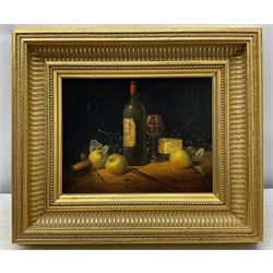 Continental School (20th century): Still Life with Wine, oil on canvas unsigned 18cm x 24cm