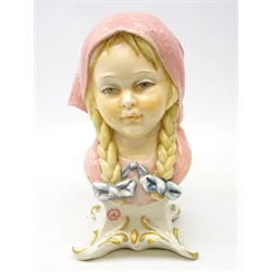  Capodimonte ceramic bust of a young girl, stamped Creazioni Cedraschi, H25cm   