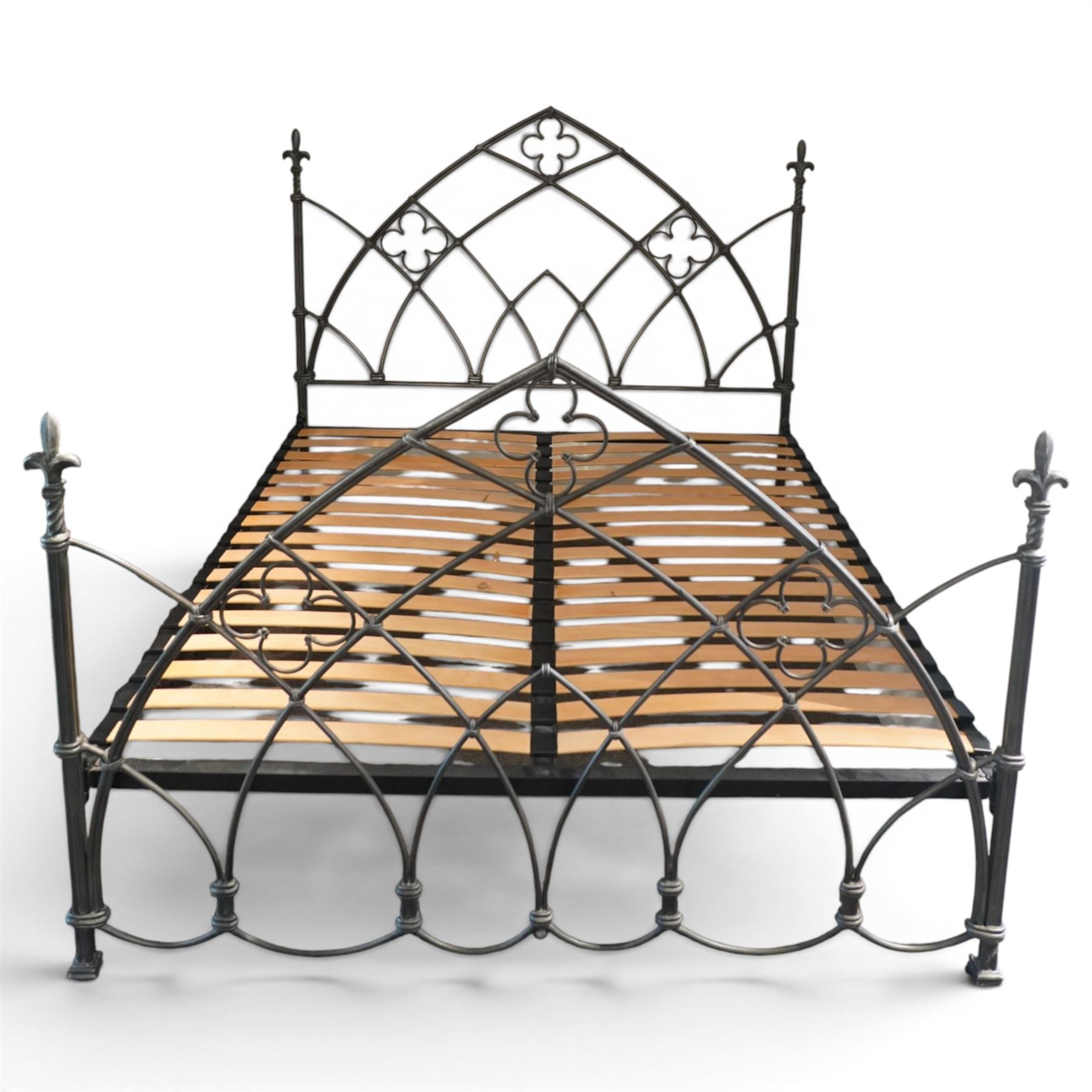 And So To Bed - 'Gothic' 6ft super king with slatted base, forged iron construction with silvered finish, wooden slatted base 