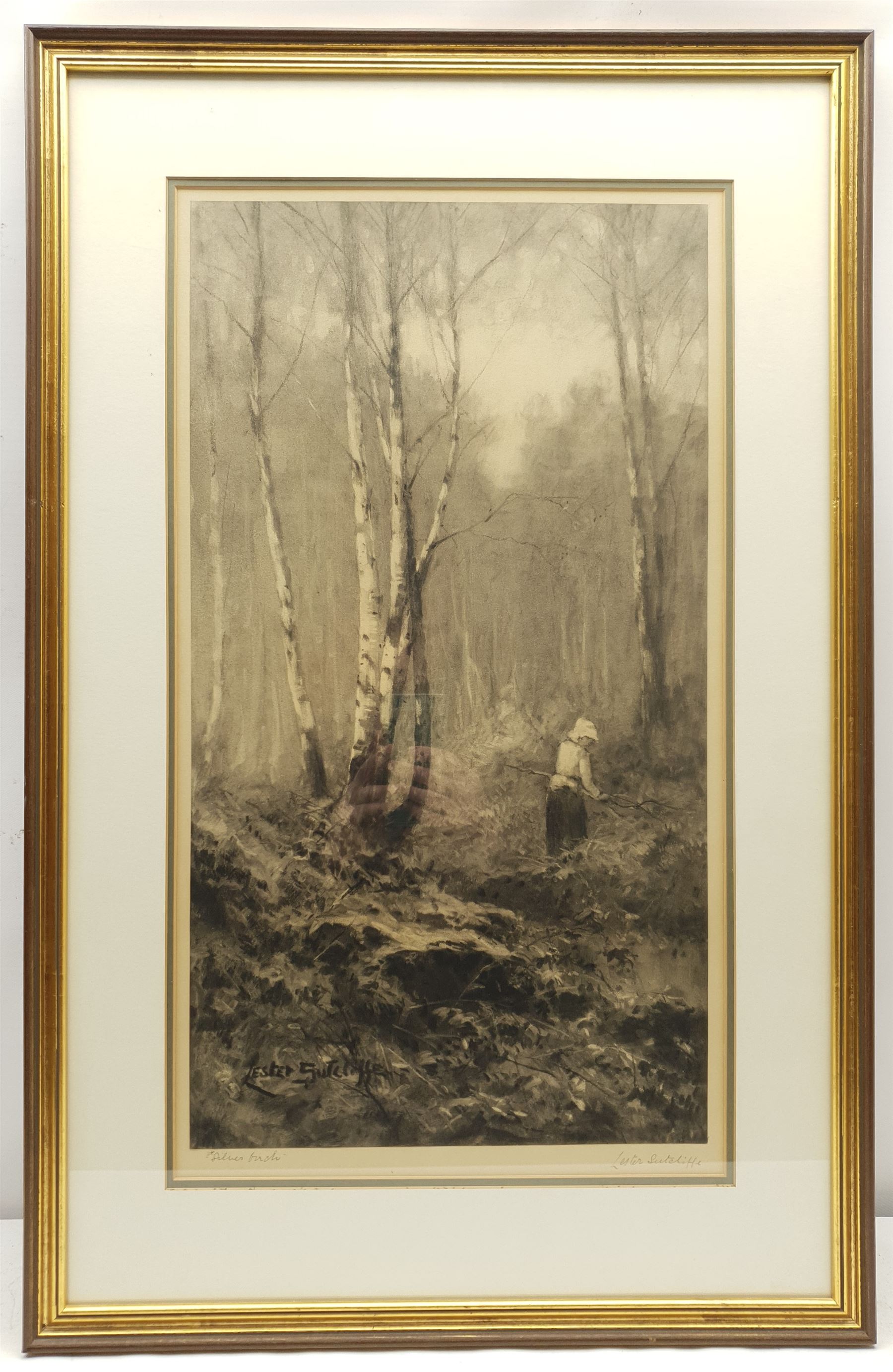 Lester Sutcliffe (British 1848-1943): 'Homeward Flock', watercolour signed 19cm x 14.5cm; 'Silver Birch', monochrome lithograph signed and titled in pencil 57cm x 32cm (2)