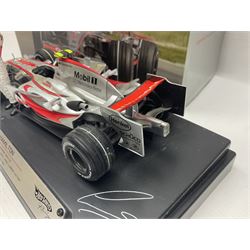 Mattel Hot Wheels 1:18 scale die-cast racing car - Vodaphone McLaren Mercedes; boxed with stand