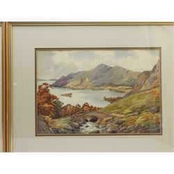 Cecil Thomas Hodgkinson (British 1895-1979): Serene Loch Landscapes, pair watercolours signed 33cm x 48cm; English School (19th/20th century): Waterfalls, pair watercolours unsigned 33cm x 48cm (4)