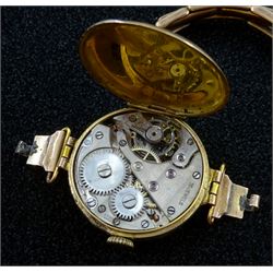 Visible 9ct gold ladies manual wind and a rose gold manual wind wristwatch with a silver-gilt expanding strap