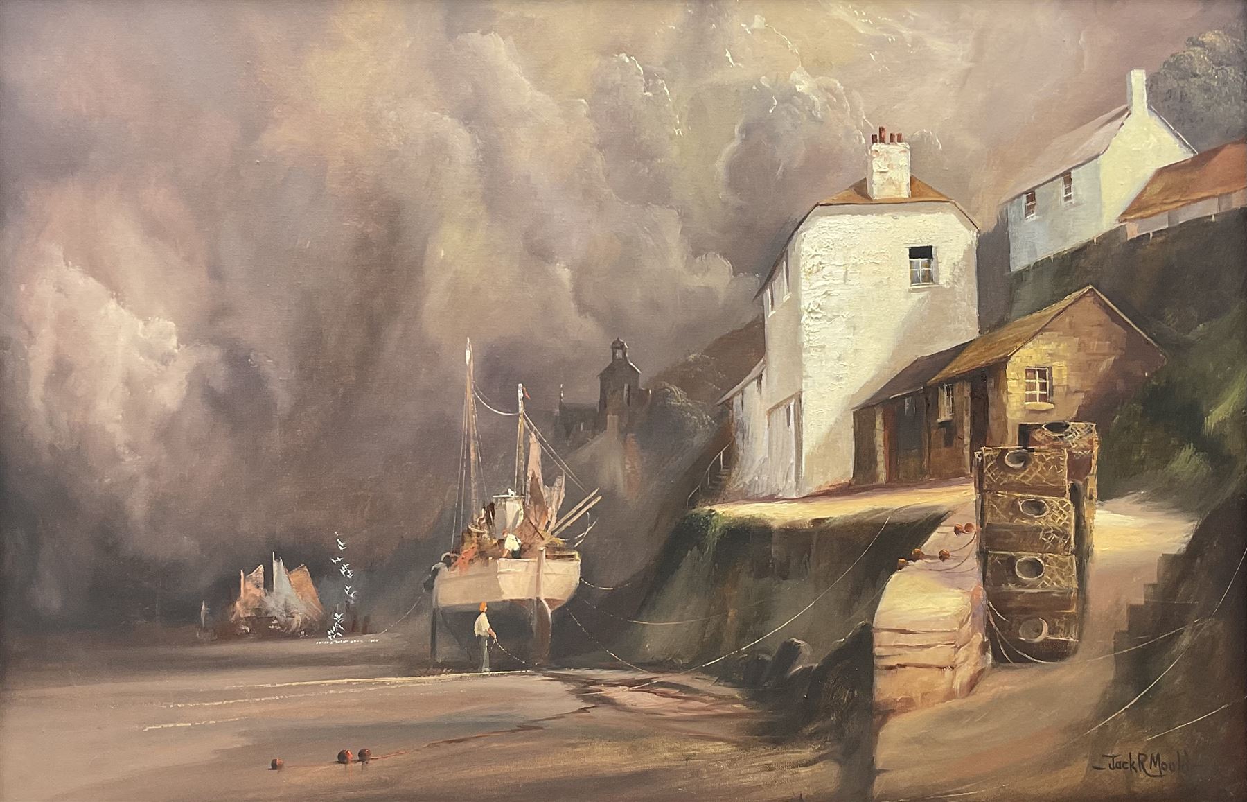 Jack R Mould (British 1925-1998): Port Isaac, oil on canvas signed, titled verso 50cm x 75cm