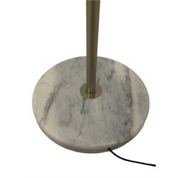 Brushed silver metal reading lamp adjustable bowl shade, with marble base 