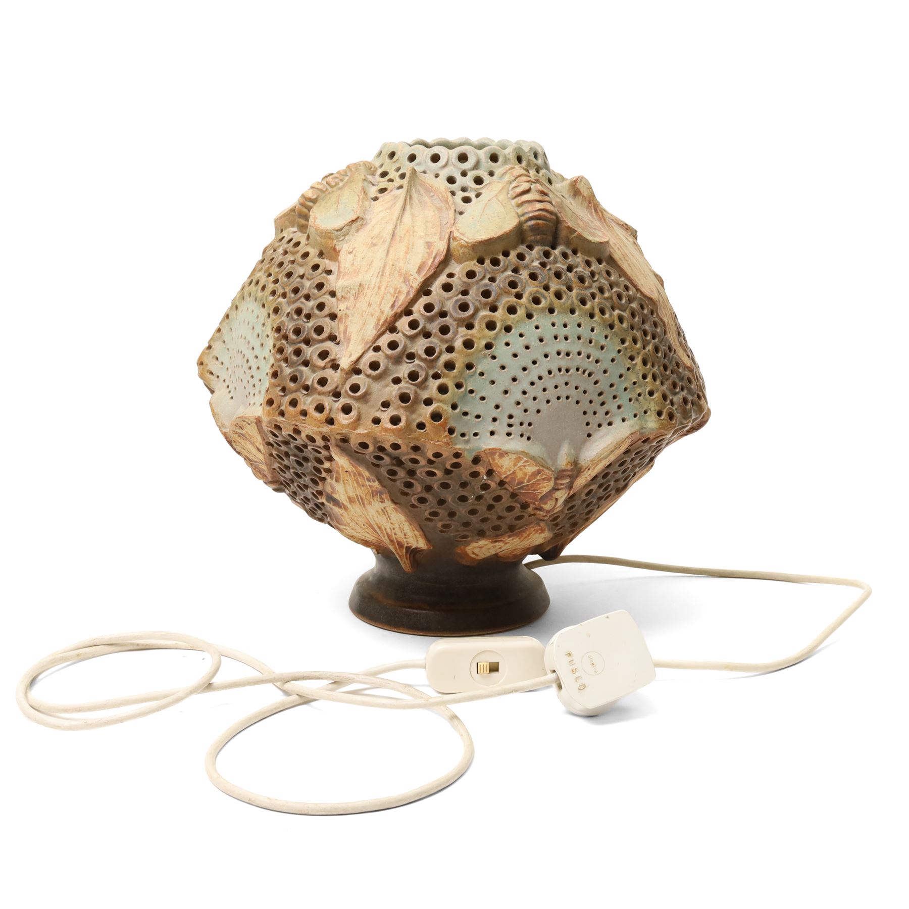 Bernard Rooke (1938-) - Stoneware table lamp modelled as a honeycomb with bees H31cm purchased from The Mill Gallery, Swilland, Ipswich