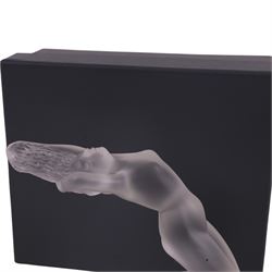 Lalique, Chrysis, frosted glass figure, inspired by the original 1931 car mascot designed by Rene Lalique, engraved Lalique France to base, H12cm