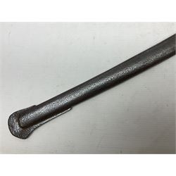 19th century French 1822 Pattern Light Cavalry trooper's sword with 88.5cm slightly curving fullered blade, brass three-bar hilt and wire-bound leather grip; in polished steel scabbard with two suspension rings L110.5cm overall