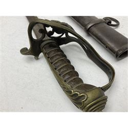 19th century Imperial German army heavy cavalry officers sword by Schnitzler and Kirschbaum, with 89cm single fullered steel blade and sheet steel basket hilt with teardrop cut-out and wire-bound leather grip L107.5cm overall; in steel scabbard with two suspension rings; and British Army 1822 Pattern Infantry Officer's sword in associated scabbard (2)