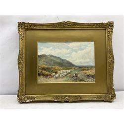 David Bates (British 1840-1921): Sheep being Driven on a Moorland Track, watercolour signed 25cm x 35cm
Notes: Bates was a painter of porcelain for Royal Worcester between 1855 to 1880