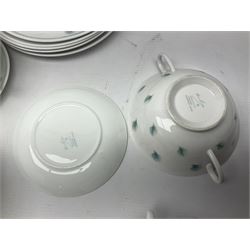 Susie Cooper Whispering Grass pattern dinner wares, to include tureen with cover, six twin handled soup bowls, dinner plates and side plates, etc 