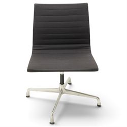 Charles and Ray Eames for Vitra - EA 105 chrome swivel chair upholstered in navy blue, raised on a four point chrome base