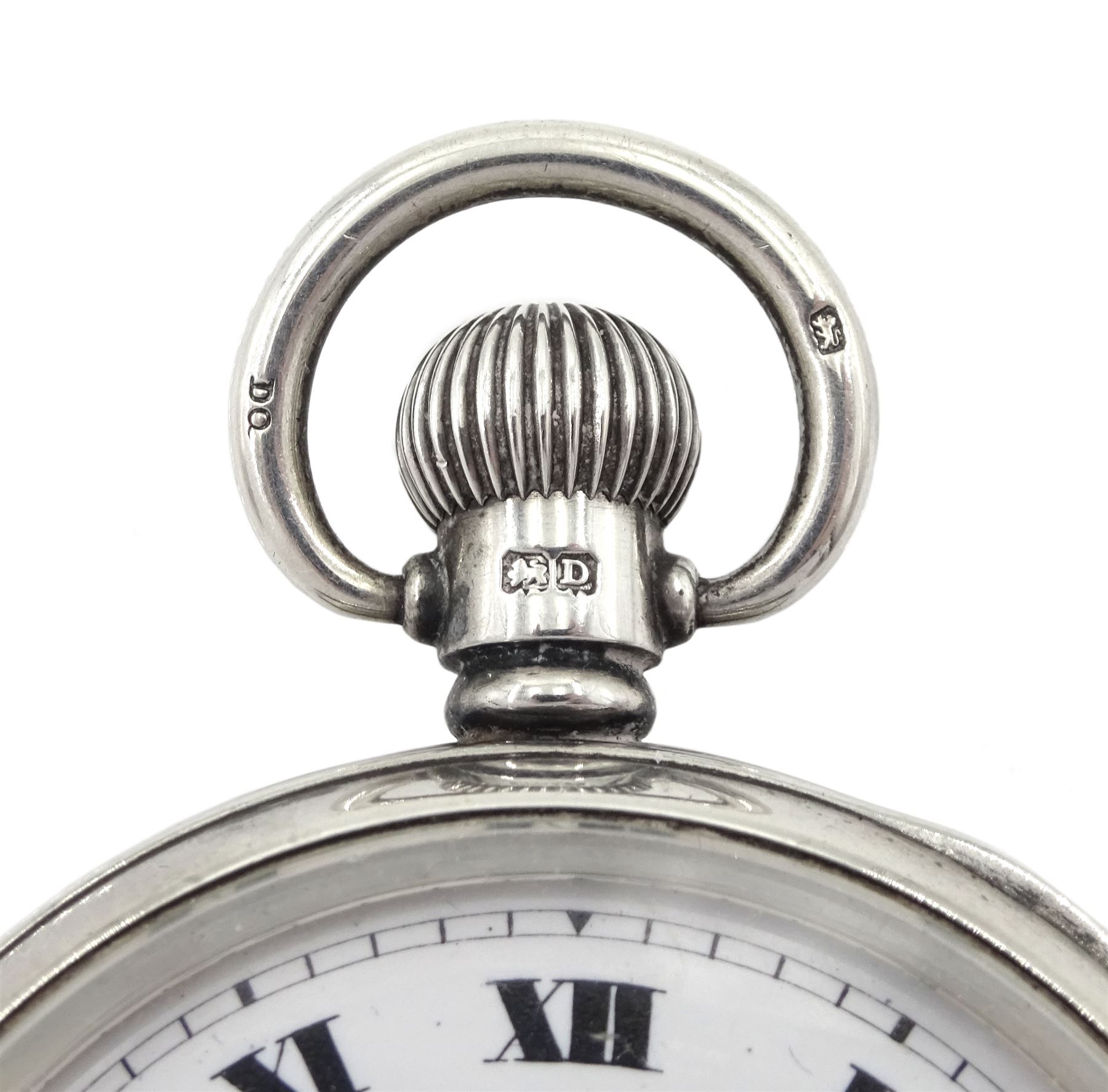 Early 20th century open face keyless lever presentation pocket watch by Rolex, white enamel dial with Roman numerals and subsidiary seconds dial, case by Dennison Watch Case Co, Birmingham 1928, retailed by William Greenwood & Sons, Leeds & Huddersfield