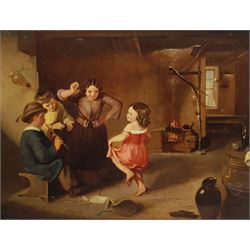 English School (19th Century): Family Soiree, oil on wooden panel unsigned 33cm x 43cm