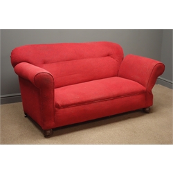  Early 20th century drop end sofa, upholstered in red fabric, L165cm  