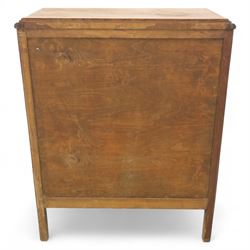 Mid-20th century elm chest, fitted with four long drawers with brass knop handles, the rectangular top with moulded edge, raised on bracket feet
