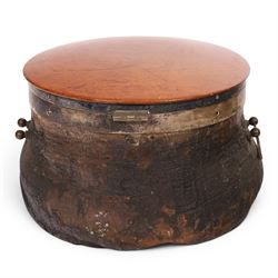 Taxidermy: 19th century elephant foot cigar case, the hinged wooden lid opening to reveal two lidded compartments