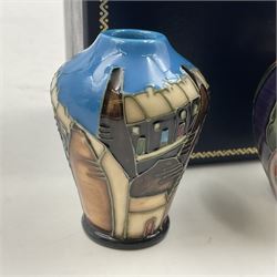 Two miniature Moorcroft vases, one decorated in the Lodge Hill pattern, circa 2007, H6cm,  and the other decorated in Made in Burslem circa 2011, H6cm  