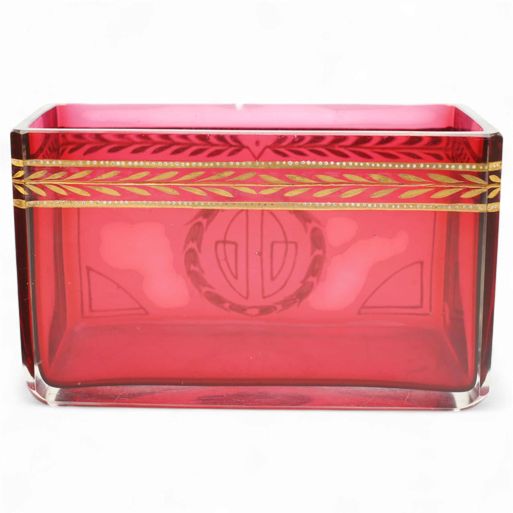 Josef Riedel bohemian glass bowl, of rectangular form, with gilt painted decoration W14.5cm 