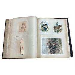 Large album of 19th century and later engravings and prints, mostly military, stuck down, ...