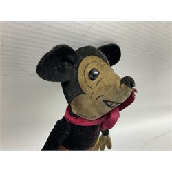 Deans Rag Book Mickey Mouse soft toy, circa 1930's, black velveteen head and body, with cream face and hands, red shorts and yellow felt shoes, marked Reg. No. 750811 to neck H19cm
