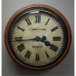  Large Victorian circular wall clock, 14 1/2'' dial signed 'B.Gaunt & Sons, Barnsley', tapered four pillar single fusee movement with rear time set dial and winder, Overall - D59cm  