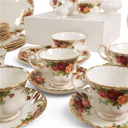 Royal Albert Old Country Roses pattern part tea service, including fifteen teacups and saucers, two open sucrier, two milk jugs, twenty side plates etc  