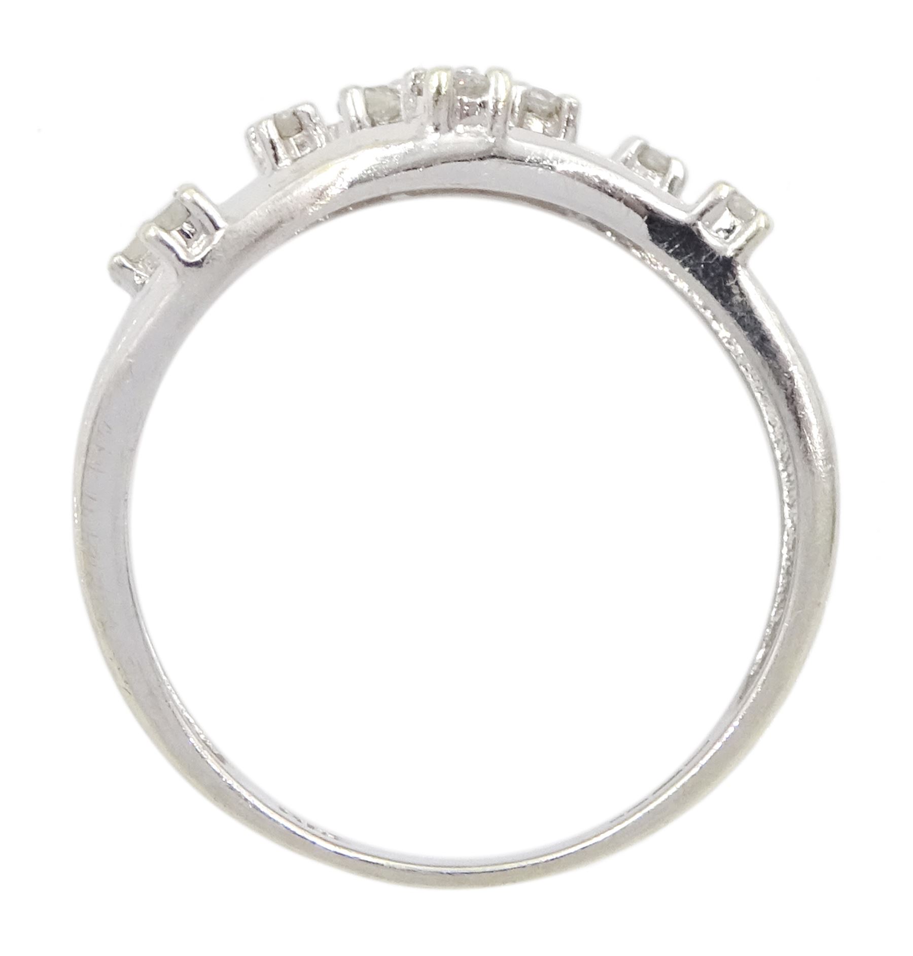 9ct white gold three row eight stone diamond ring, hallmarked