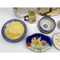 Group of Carlton Ware to include Revo bowl, printed and painted with pink, orange and yellow daisies on dark blue ground, 'Day' charger with oak tree, Simple Simon baby plate, lustre etc
