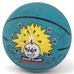 Four signed balls, including golf ball, signed at 2002 British open by Bernard Langer, Uni-Ball Basket Ball, signed by Edinburgh Rocks team 1998/99, football signed by Heart of Midlothian team, signed baseball and an unsigned Gunn & Moore cricket ball