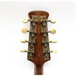 Melody-Uke four-string ukelele banjo, makers plaque to head stock L59cm; and Italian eight-string lute-back mandolin with mahogany stained segmented maple back and spruce top L59cm (2)