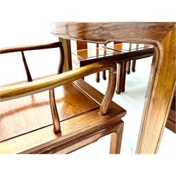 Hong Kong rosewood circular extending dining table with two leaves (W211cm, H79cm, D112cm) and set eight (6+2) dining chairs (W58cm)