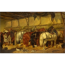  After J F Herring Senr. (British 1795-1865): 'The Team', oil on canvas signed and dated 1854, 43cm x 67cm Notes: this work is nearly identical to the earlier work produced by the artist for the set of four lithographs 'Fores's Stable Scenes' in 1846  