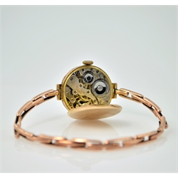  Early 20th century 9ct rose gold wristwatch, expanding gold bracelet and an 18ct gold wristwatch, square face stamped 750 on metal bracelet  