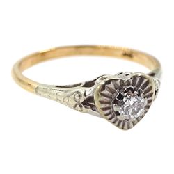 Gold diamond heart shaped ring, stamped 9ct