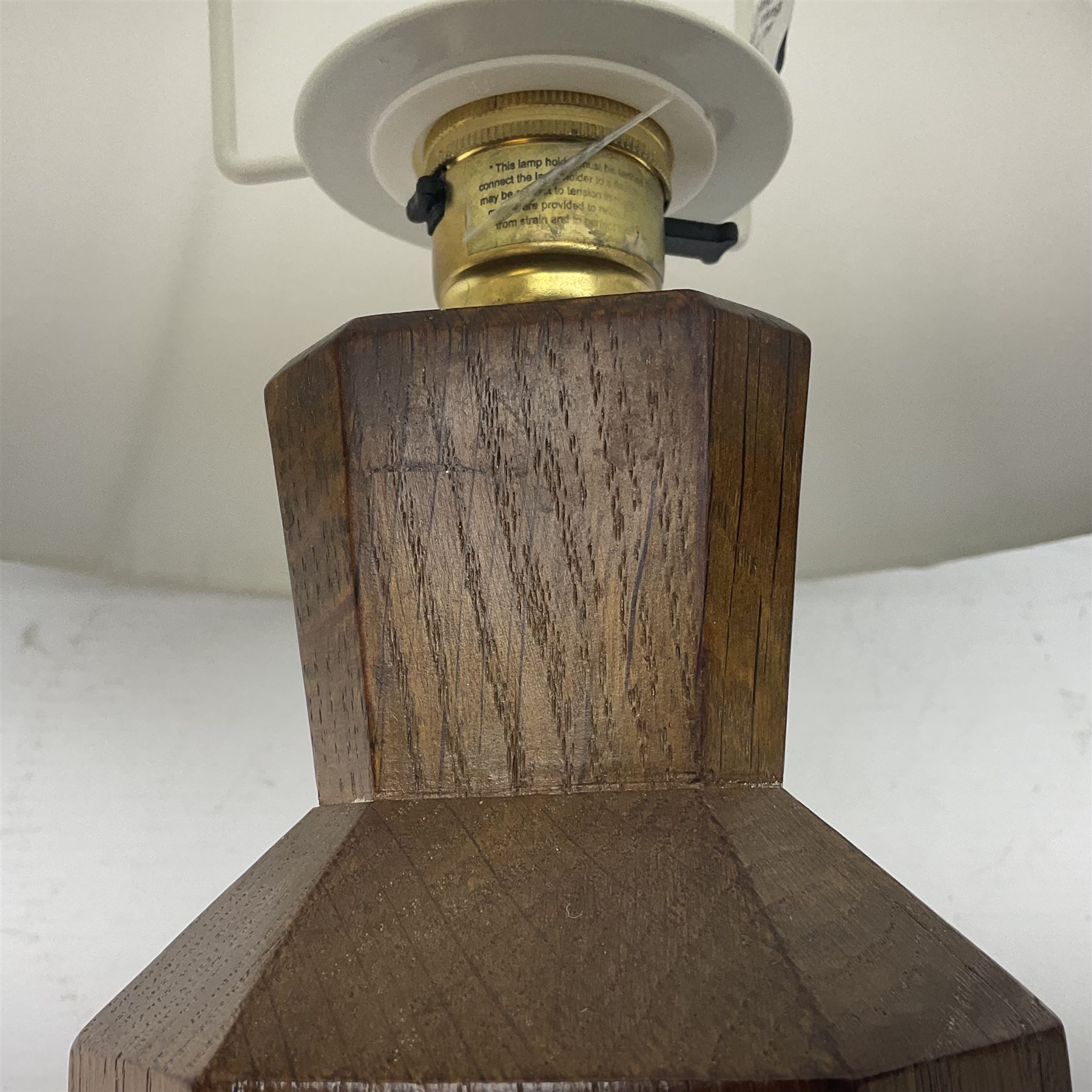 Acornman - oak table lamp, stepped and canted rectangular form on octagonal base, carved with acorn signature, by Alan Grainger, Brandsby, York