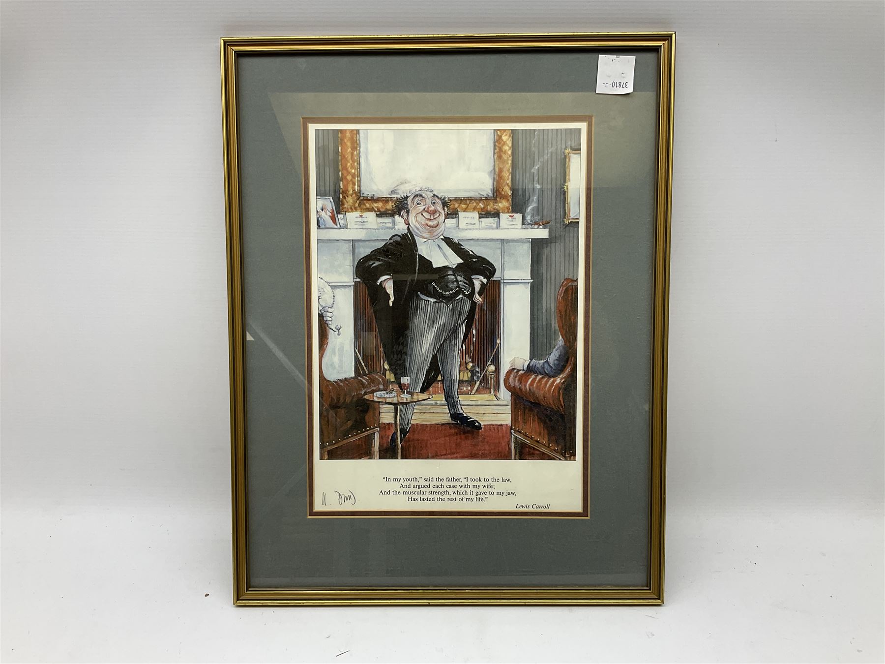 After Tony Kentuck set four courtroom cartoon prints, together with vintage reproduction of 19th Century advert, and further cartoons and prints (15)