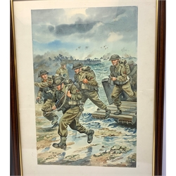 Charles C. Stadden (1919-2002) 'Ack Ack Gun' and 'Normandy Landing', pair of watercolours, signed 43 x 27.5cm, mahogany stained frames NB. Charles C. Stadden was a military sculptor, model maker and artist.