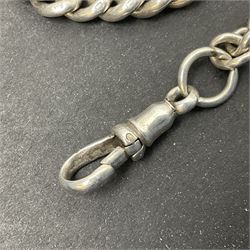 Early 20th century silver tapering Albert chain, hallmarked to T bar and clips, with lion passant stamped on each link