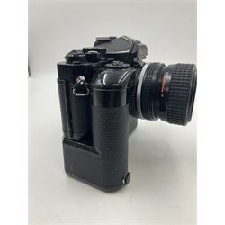 Nikon FM2n camera body, serial no. N8683100, with 'Nikon Zoom-NIKKOR 35-70mm 1:3.3-4.5' len, serial no. 2236565, Nikon MF-16 data back, serial no. 212905 and Nikon MD-12 Motor Drive, serial no 1570382 