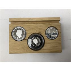 Royal Dutch Mint 'Europe Remembers' silver three coin set, comprised of Royal Canadian Mint 2020 one dollar '75th Anniversary of V-E Day', The Royal Mint 2020 one pound '75th Anniversary of VE Day' and Royal Dutch Mint 2020 five euros '75 Years of Freedom', cased with certificate