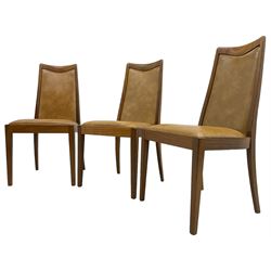 G-Plan - set of six mid-20th century teak 'Fresco' dining chairs, high back and seat upholstered in tan faux leather, on square tapering supports